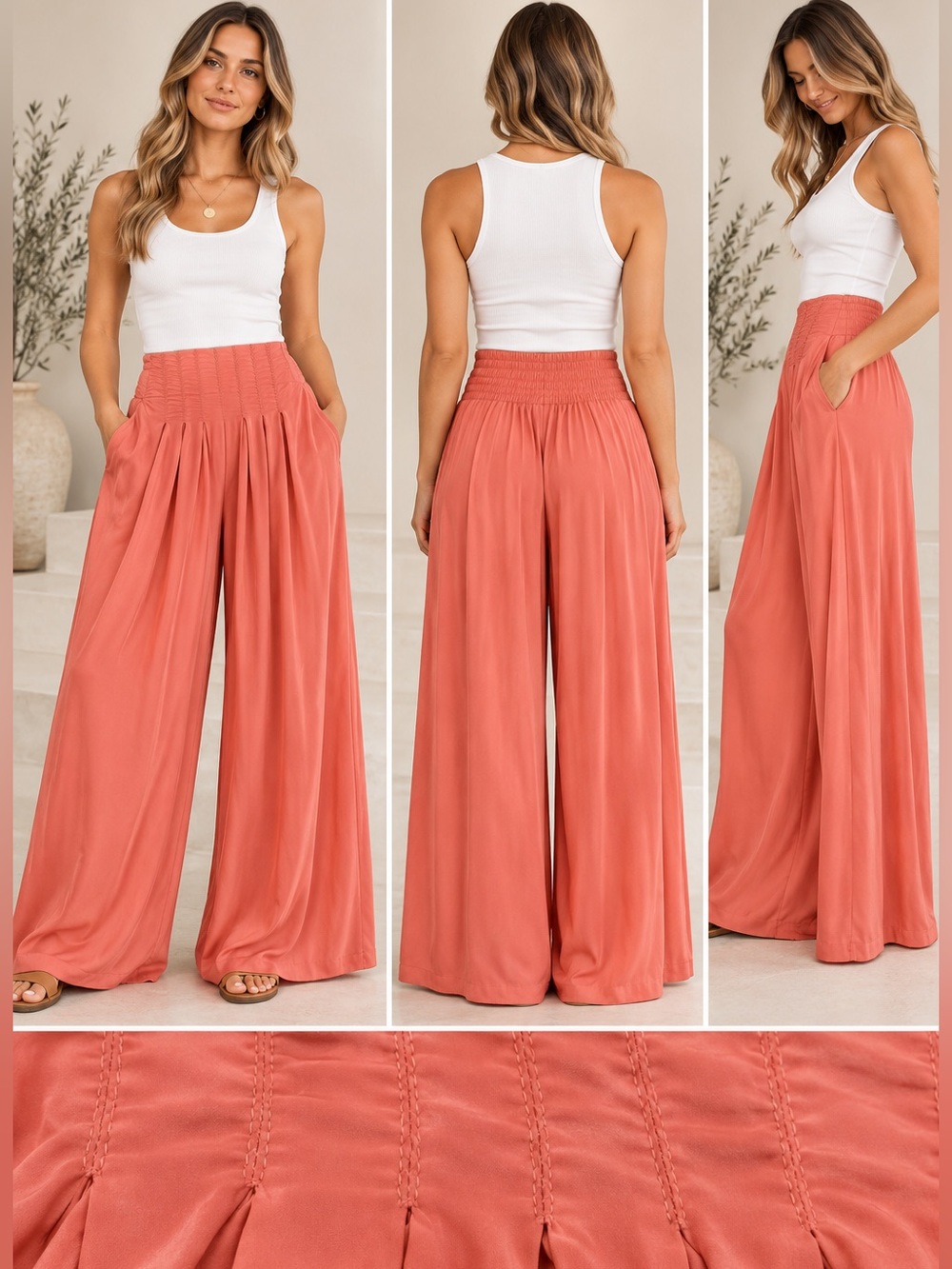 AllSaints Hezzy Peach Pleated Wide Leg Trousers Pants S NWOT